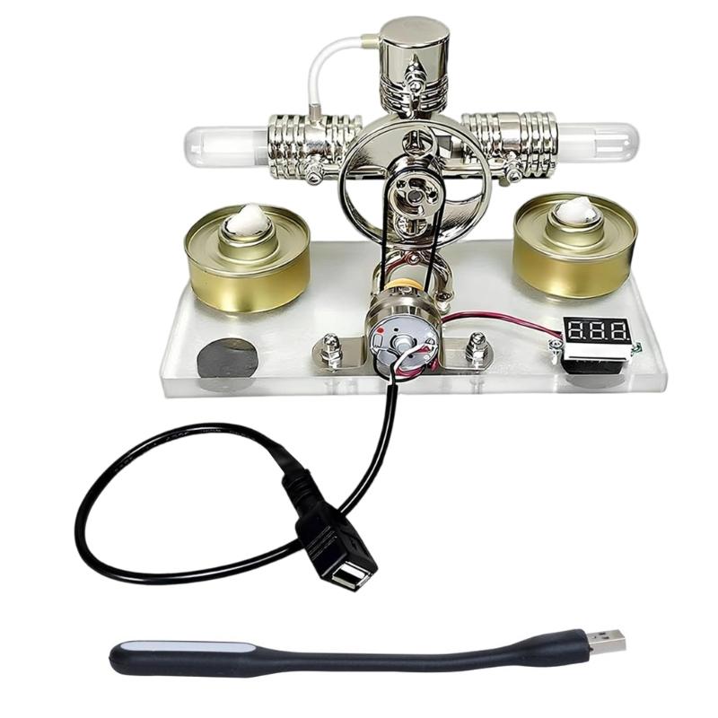 

Stirling Engine Crosses Double Cylinder Miniature Steaming Engine Model Science Experiment Mechanical Toy Easy to Use 1