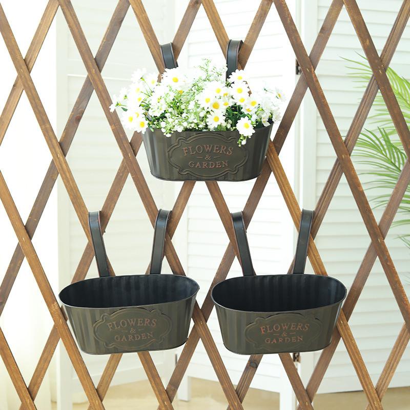 Rustic Vintage Metal Hanging Flower Pot Wall Planter With Drainage Holes & Detachable Hooks For Indoor/Outdoor Home Garden Decor