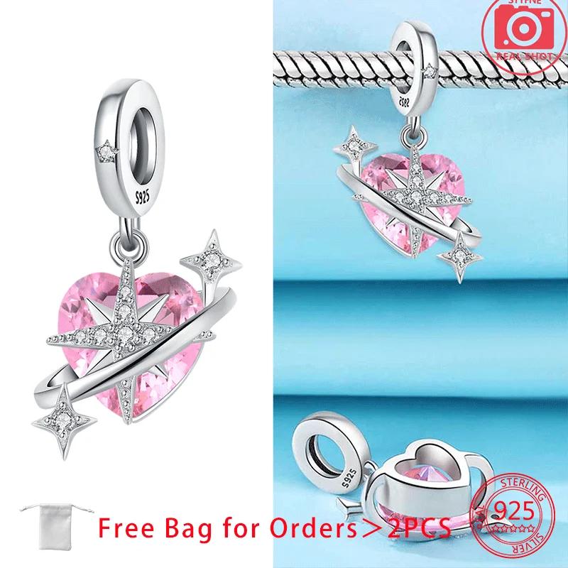 Charms Shining Zircon Moon Planet Rainbow Star Beads Copper Pendant Fit Original Bracelets Diy Women Jewelry Fine Gift