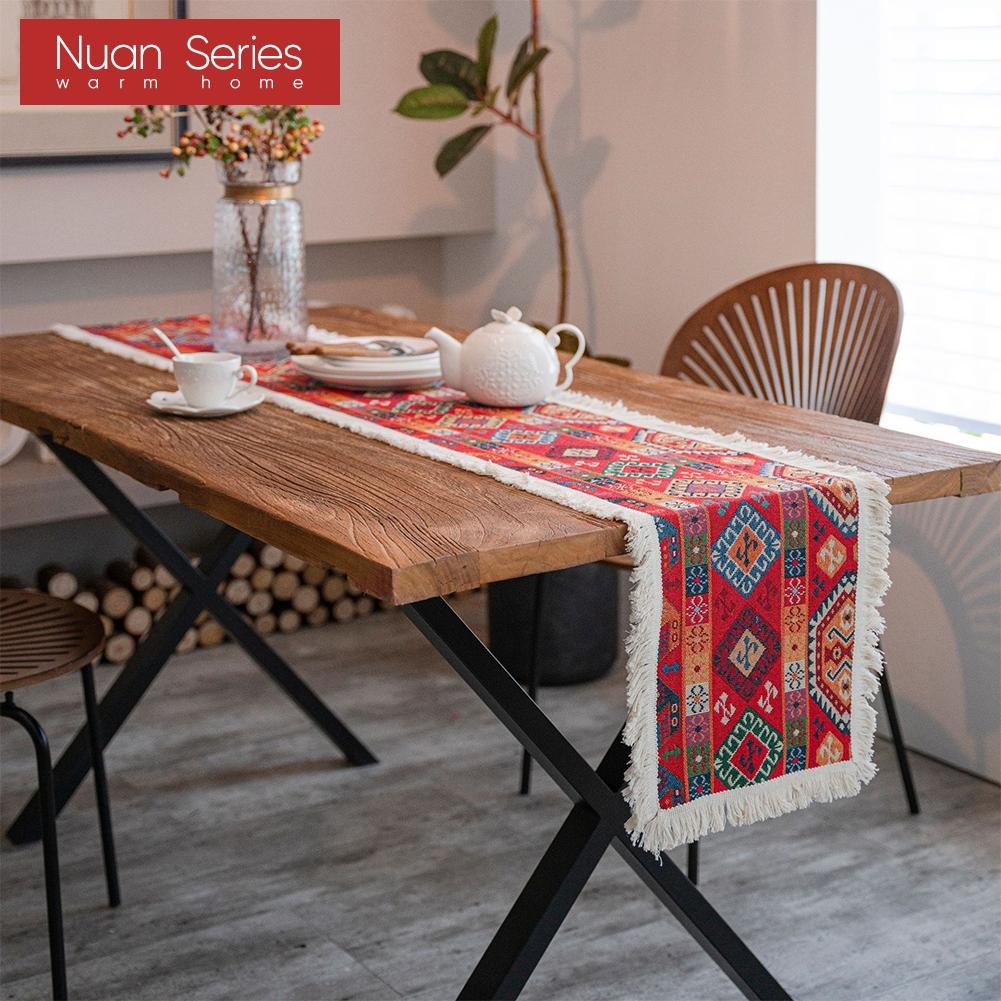 1 Stück Nuan Serie Modische Kunst bedruckte Tischflagge mit Quastenkante Weicher Tischläufer für für Esstischdeko Küche für Heimtisch Heimdeko