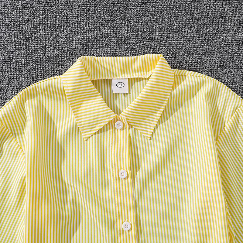 Mittelgroße und große Kinderbekleidung Frühling Kinderbekleidung Westernstil Gestreiftes Langarmhemd Top + Hose Mädchenanzug