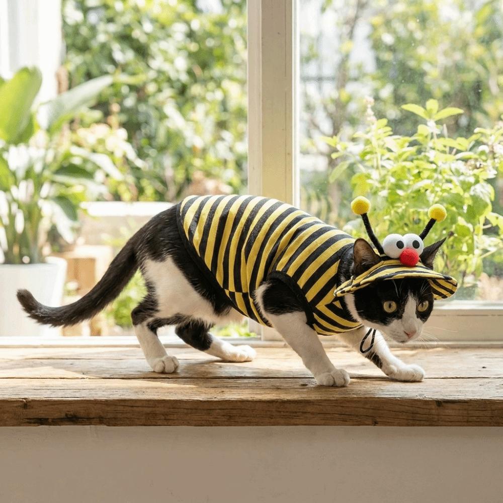 Striped T-Shirt Bee Themed Cat Outfit Set Breathable Cat Anti Shedding Vest Travel