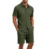 European Summer Men's Jacquard Casual Lapel Short Sleeve Shirt and Shorts Set