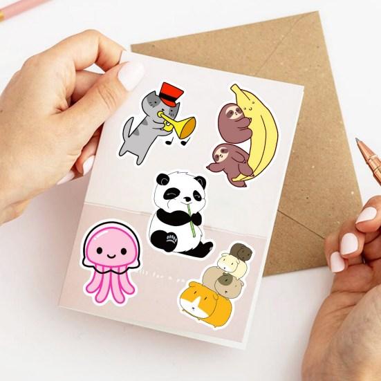 50Pcs Graffiti Sticker Waterproof Clear Printing DIY PVC Cute Cartoon Animal Pig Pattern Laptop Skateboard Decal Stationery Supplies