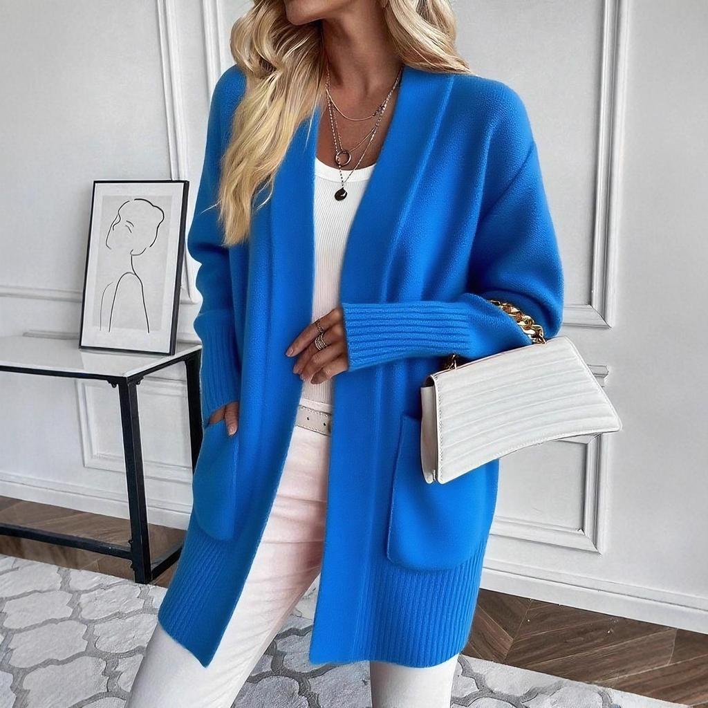 Women'S Cozy Yellow Knit Cardigan - Long Sleeve, V-Neck, Loose Fit, Fall & Winter Stylish Pullover