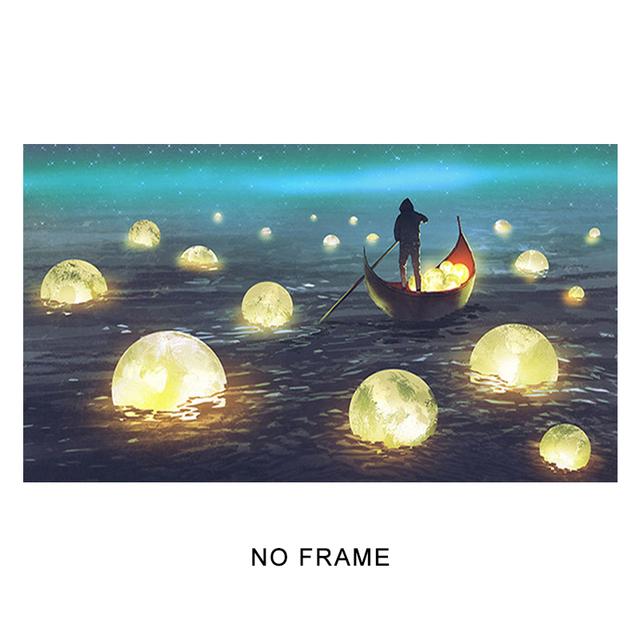 

Забавная планета, река, лампочка, художественные постеры и принты, абстрактный пейзаж, звездное небо, холст, картины, настенная живопись для гостиной, без рамки 20*40cm