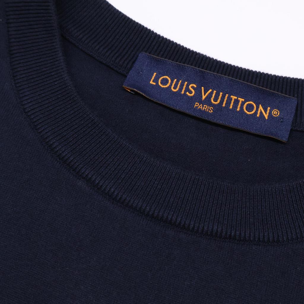 Louis Vuitton Schwarzes HRN42W Signature Kurzarm-Rundhals-Top M NavyUsed