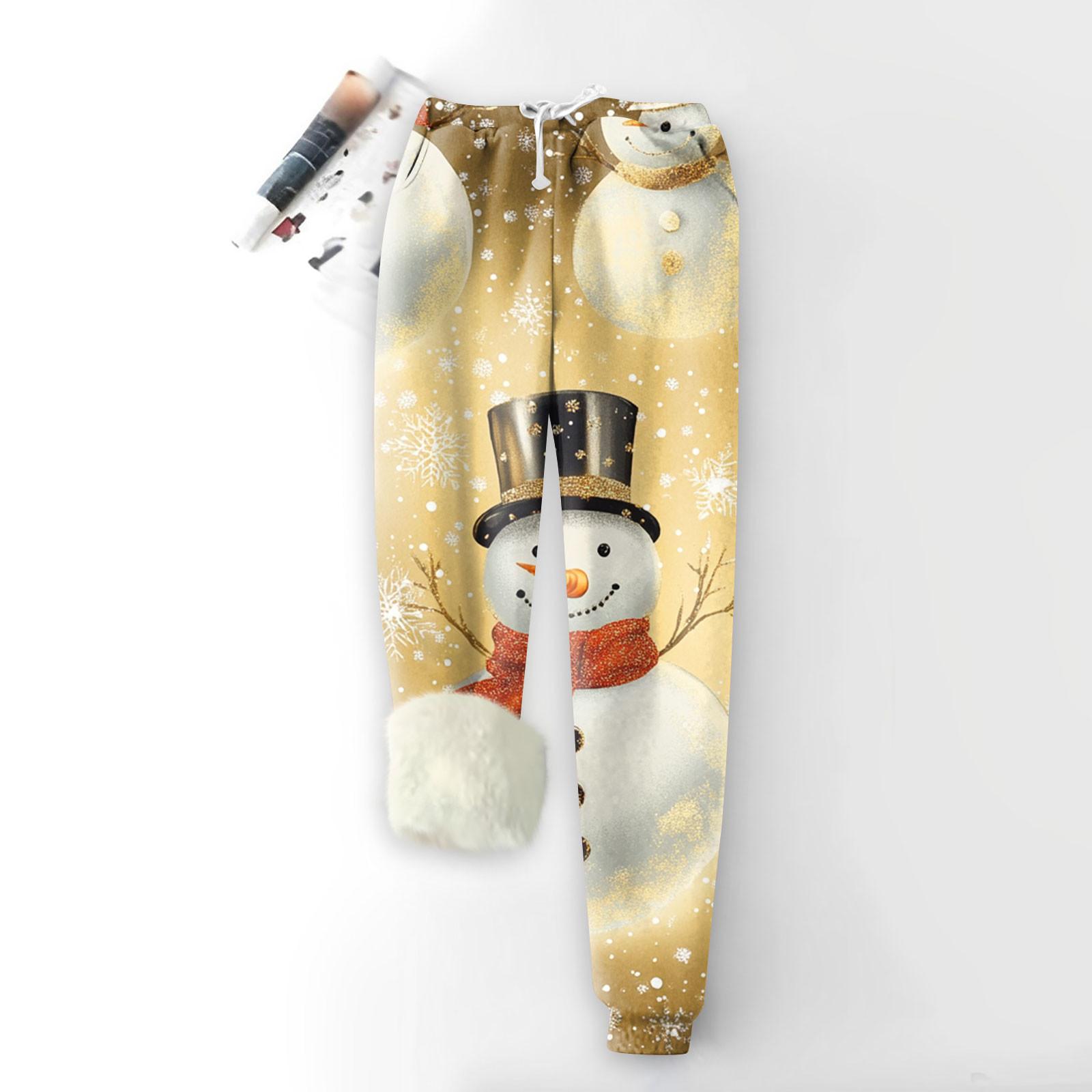 

Женские модные рождественские спортивные свободные утолщенные теплые флисовые брюки с принтом XL жёлтый