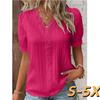 Summer Vacation Fashion Hollow V-neck Lace Short-sleeved Women's Shirt