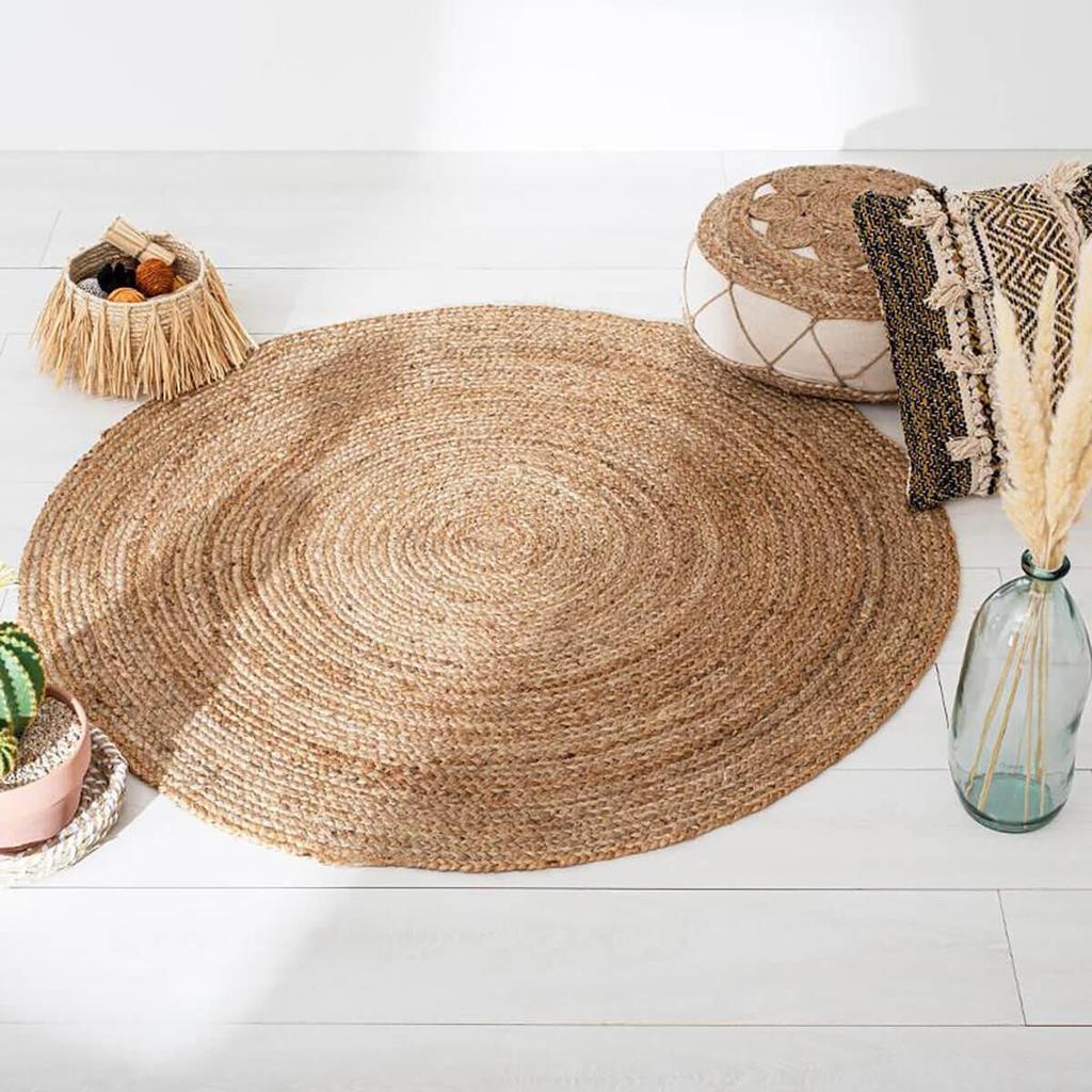 ROUND JUTE RUG 120cm in boho style, NATURAL
