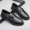 Fashion Metal Buckle Genuine Leather Loafers for Men Business Wedding Leather Shoes Soft Soled Casual Shoes Comfortable Driving Shoes