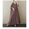 Summer Retro Age Reducing Ethnic Style Round Neck Short Sleeved Striped Dress
