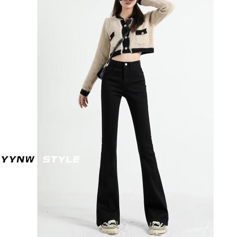 Women s High Waist Black Micro-Flare Jeans - Slim Fit, Petite, Versatile for Spring/Autumn 3XL