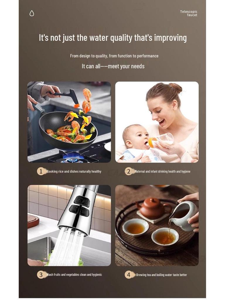 Universal Rotatable Kitchen Faucet Extender with Purifier and Anti-Splash Head