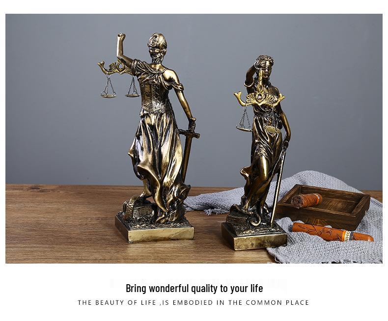 Bronze Goddess Themis Sculpture: Justice Law Scales Ornament for Lawyer's Office