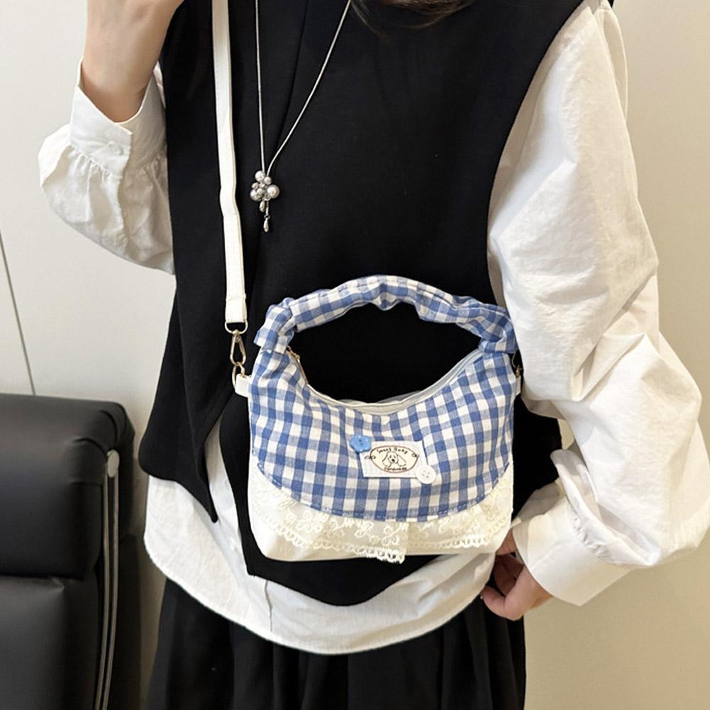Bow Lace Splicing Dumpling Handbag Grid French Underarm pouch Tote bag Single-shoulder crossbody bag Daily commuting bag