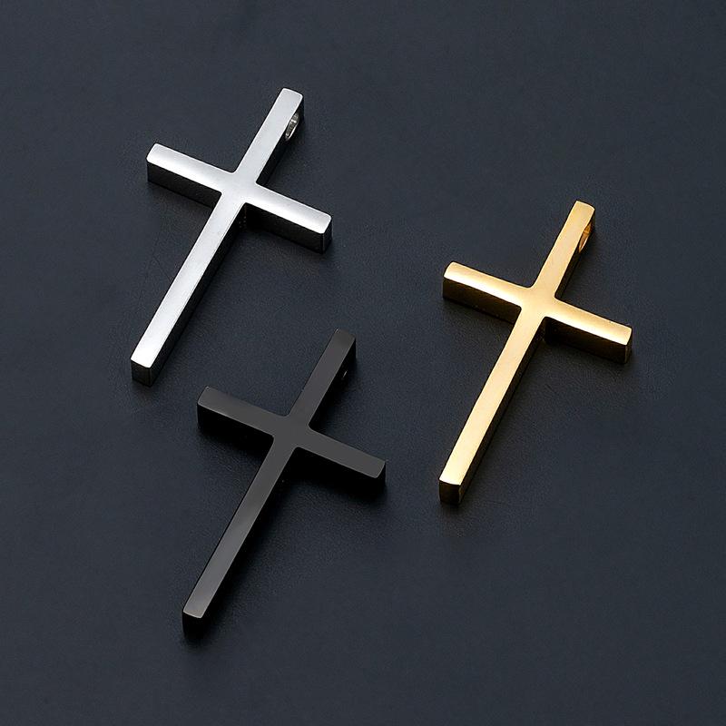 Polished Titanium Steel Cross Pendant Necklace for Men - European & American Style