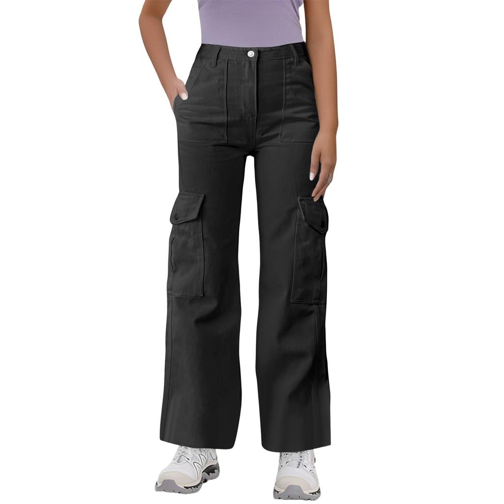 Ladies' Loose Casual Mid Waist Three-Dimensional Pocket Long Waist Solid Color Work Pants