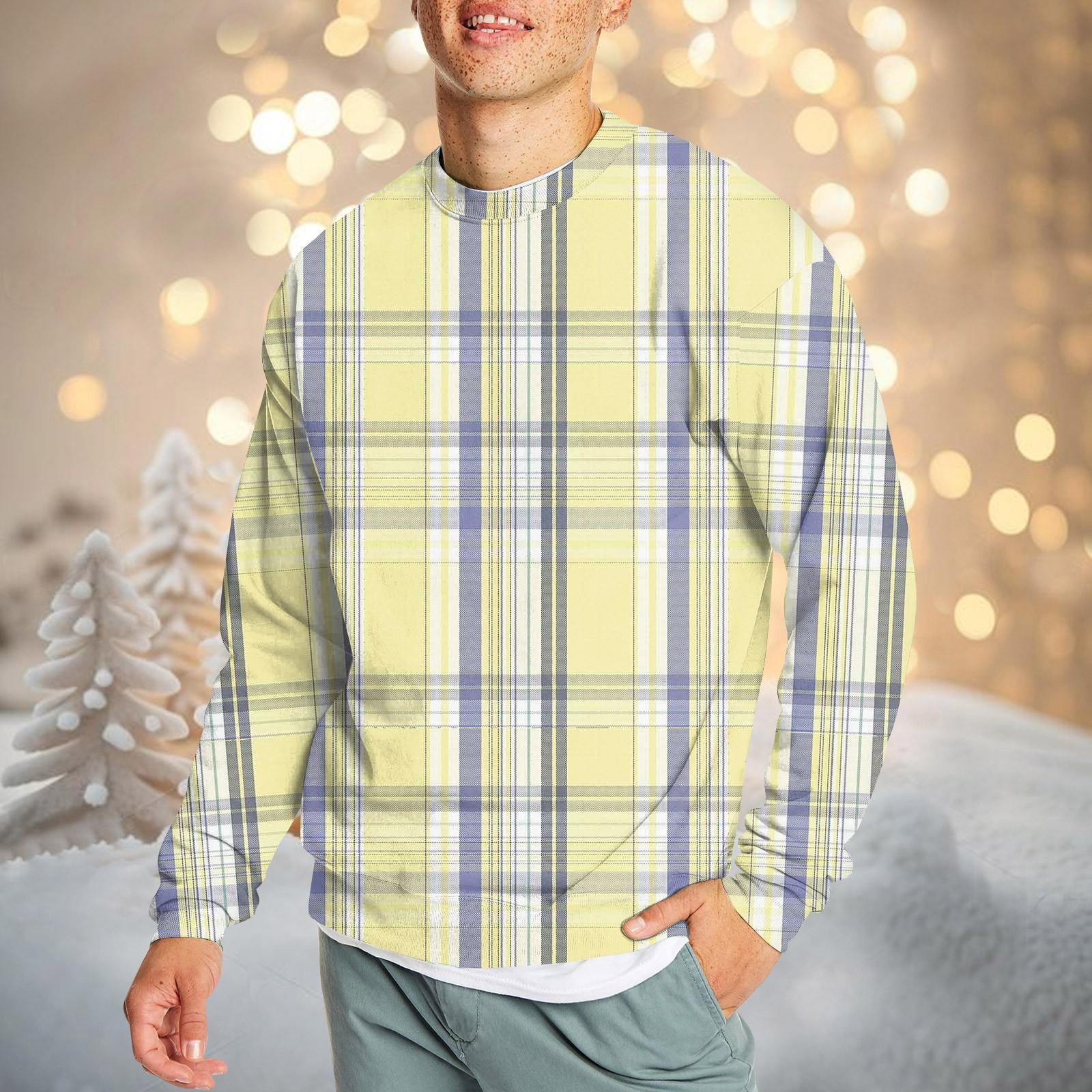 

Мужская повседневная мода удобная клетчатая круглая горловина пуловер толстовка свитшот XL жёлтый