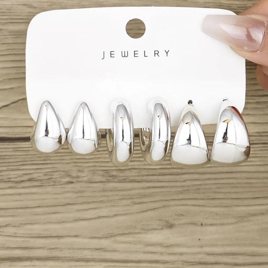 6Pcs/set Stainless Steel Crystal Zirconia Hoop Earring for Women Metal Circle Geometric Cartilage Piercing Earrings Set Jewelry
