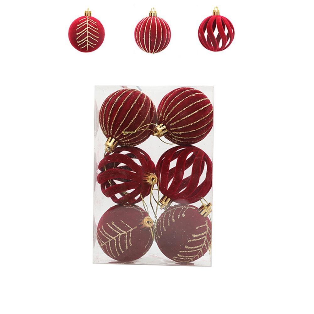 6pcs Velvet Christmas Painted Balls Pendant 6cm Christmas Tree Ornaments  Children Gifts