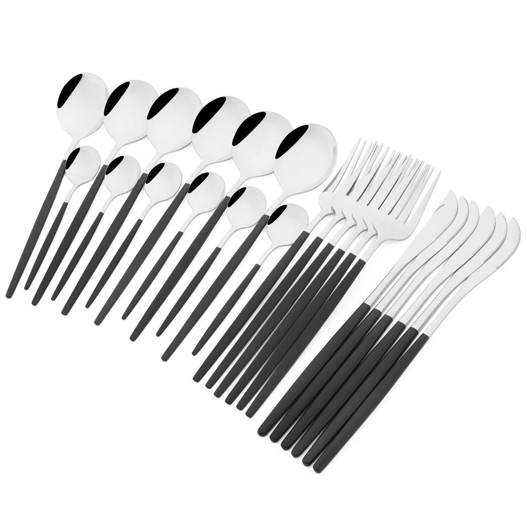 24-teiliges Buntes Gold Besteckset Messer Gabel Teelöffel Besteckset Edelstahl Silberwaren Küchenbesteck Geschirrset