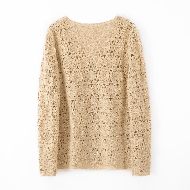 Women's V-Neck Cashmere Cardigan: Ethnic Style, Hollow Knit, Elegant, Versatile Sweater for Autumn and Winter