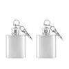 2pcs Portable Stainless Steel Portable Whiskey Bottle Silver 1 Oz Pocket Wine Bottle With Funnel Alcohol Bottle Keychain Travel
