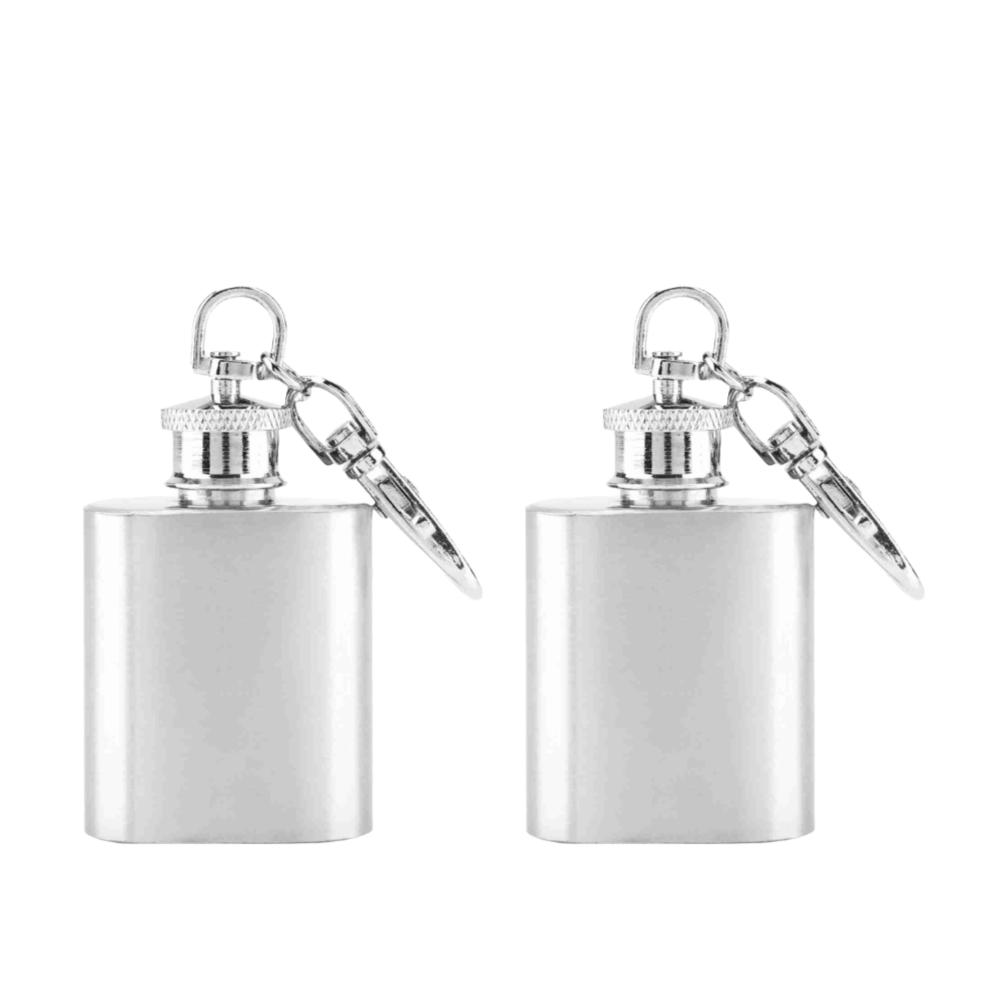 2pcs Silver Stainless Steel Liquor Bottle Stainless Steel Alcohol Bottle Keychain  Gift