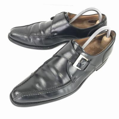 Echtes Leder Goodyear Welt Monk Strap Business Kleiderschuhe Größe 25.5cm Schwarz(GEBRAUCHT)