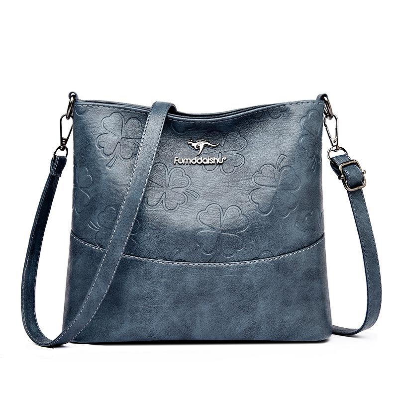 

Bucket bag women s new fashion leather pattern embossed large capacity shoulder messenger bag синий