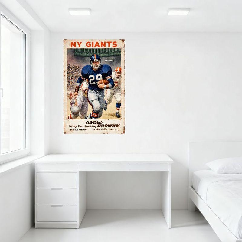 Latta Metallo Vintage Segno Cartello Partita Footballo NY Giants vs Cleveland Browns Poster Retro Partita di Football per Bar Pub Man Cave Decorazione Murale
