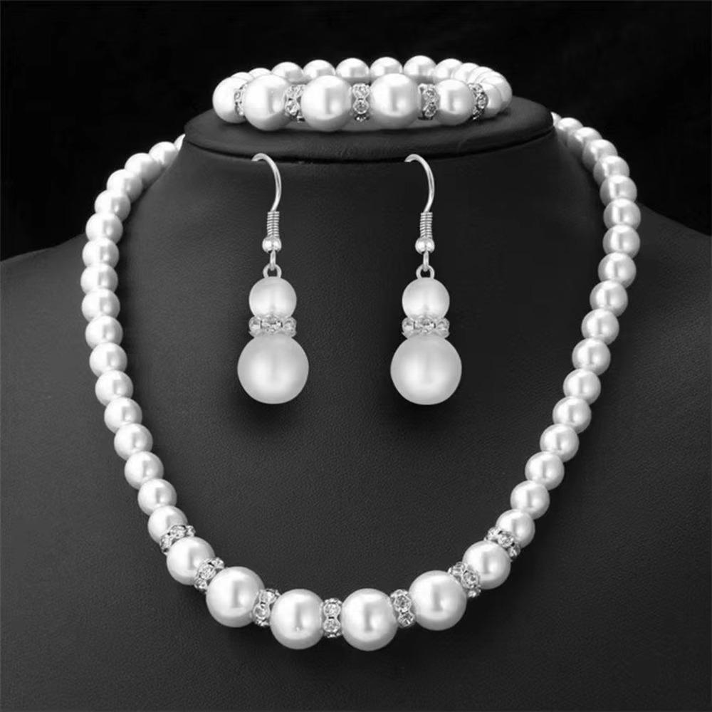4Pcs/Set Long Necklace Simulated Pearl Jewelry Set Bridal Wedding Jewelry Jewelry Gift