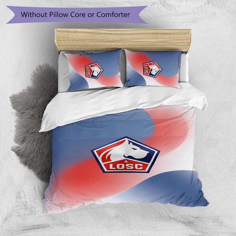 LOSC Lille FC Printed 3PCS Bedding Set Breathable Duvet Cover with Pillowcases Decorative Bed Linen for Bedroom Home