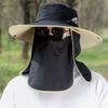 Men's Outdoor Sun Protection Hat Removable Face Cover Breathable Fishing Bucket Hat Wide Brim Labor Sunshade Cap for Hiking Camping