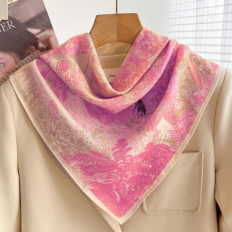 Chessboard Plaid 71CM Cotton and Linen Silk Scarf Small Square Scarf Women's Spring and Autumn Summer Thin Scarf Scarf Linen Headscarf Belt