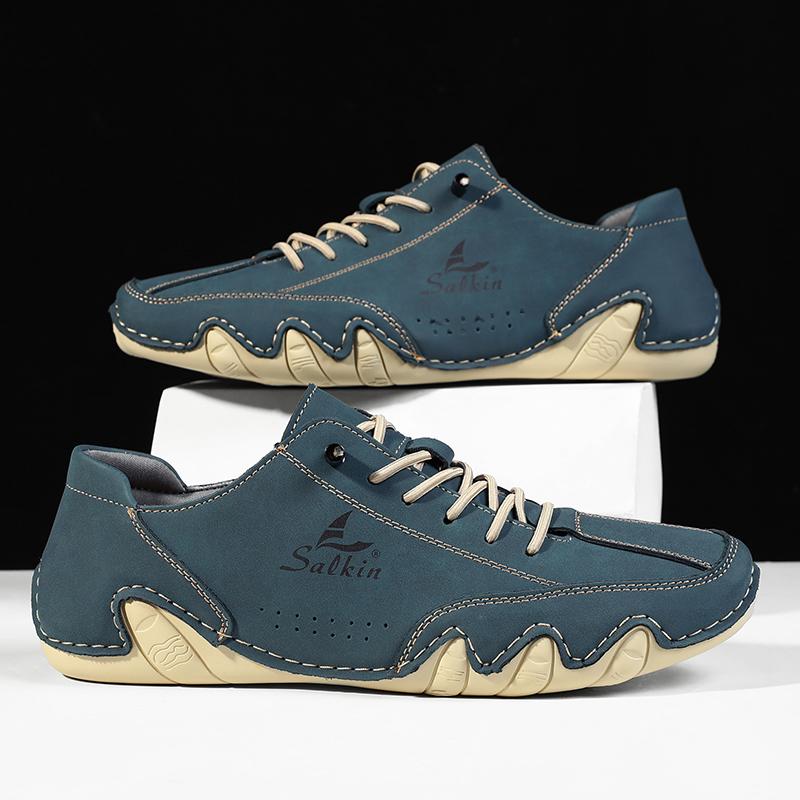 Fashion Handmade Leather Casual Men Shoes Design Lace Up Sneakers Man Loafers Breathable Soft Leather Shoes Men Driving Shoes