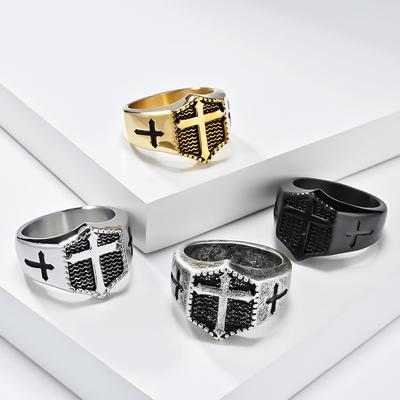 Bague croisée vintage en acier inoxydableAccessoires de bijoux pour hommes à porter au quotidienBague de doigt en acier titane Hip Hop noir