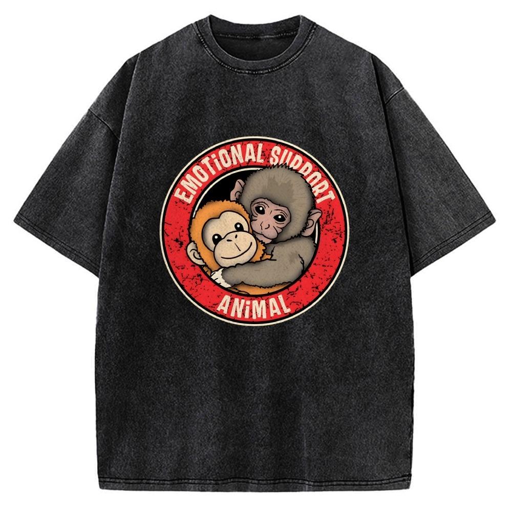 

Vintage Retro Cartoon Monkey Hug Animal Tee Oversized Men s Short Sleeve O-neck Harajuku Washed T-Shirt Casual Streetwear S