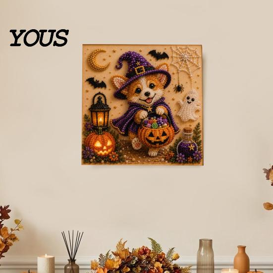 Stress Relief Craft for Adults Halloween Faux Pearl Painting Kit, Puppy Ghost 3D Art Unique Handmade Gift Idea Beginners, Home Wall Decor, DIY