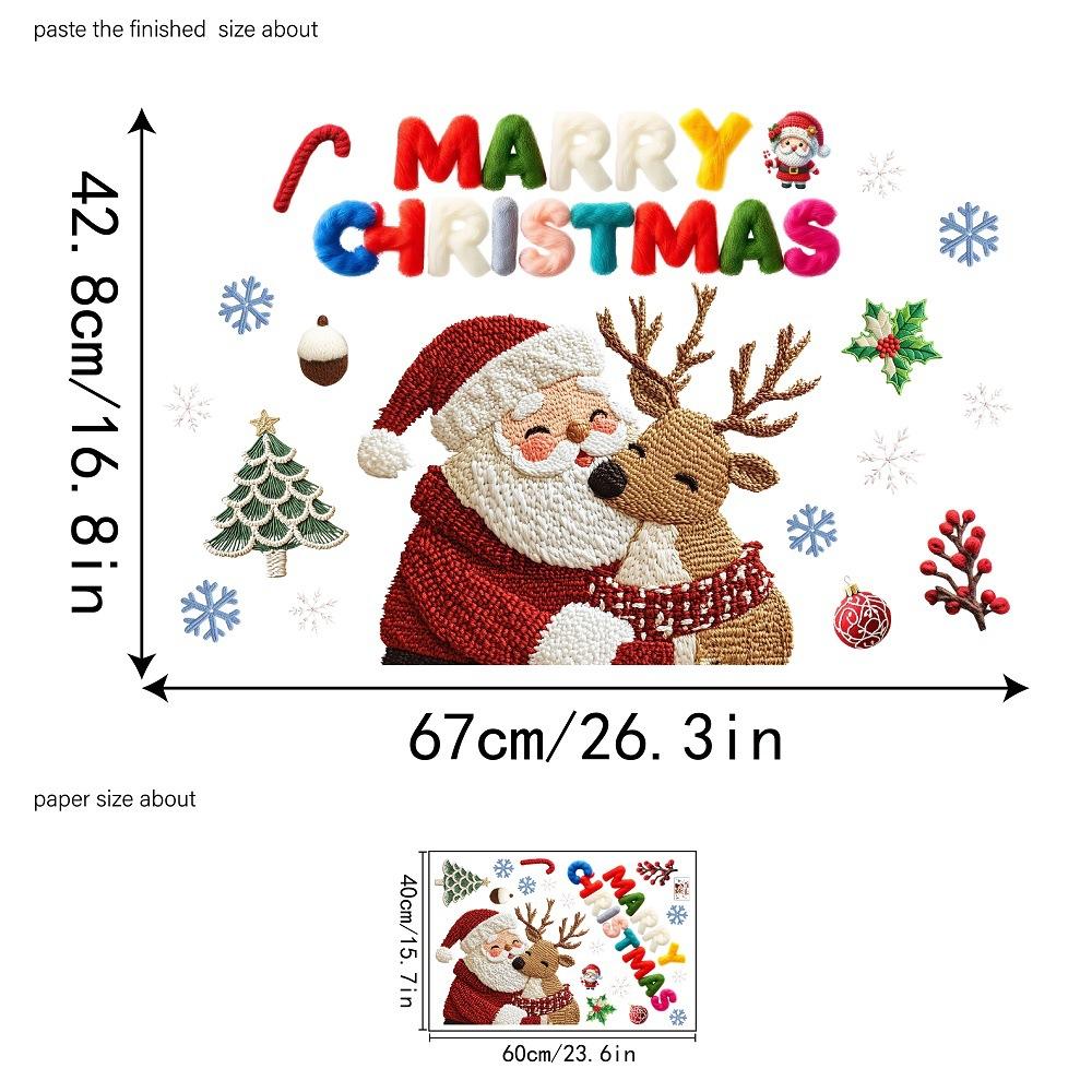 Santa Claus, Reindeer, Woolen Glass Stickers, Living Room Window Stickers, Holiday Static Stickers, Party Decoration Stickers