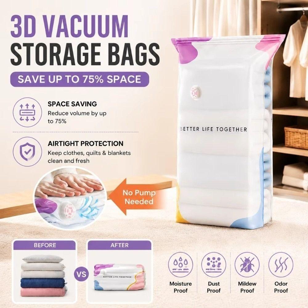 No Pump Vacuum Storage Bags Dust-proof Clothes  Blankets Organizer  Travel Accessories