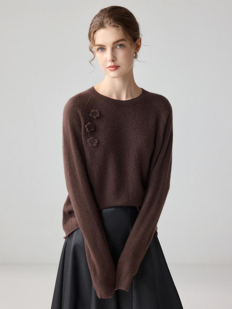 Women's Round Neck Cashmere Sweater - Autumn/Winter, Solid Color, Loose Fit, Long Sleeve Pullover