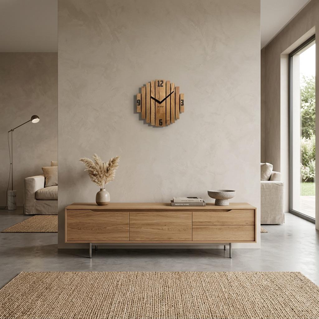 Wooden Wall Clock Symetria 30cm Oak