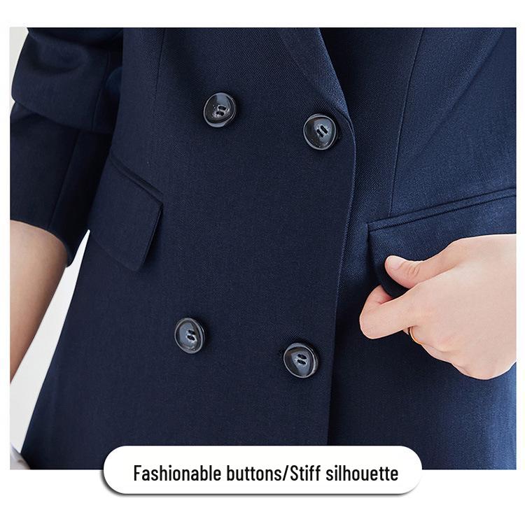 Damen Schwarzer Zweireihiger Slim-Fit Blazer - Mittellanger Lässiger Trenchcoat für Herbst/Winter 2025.