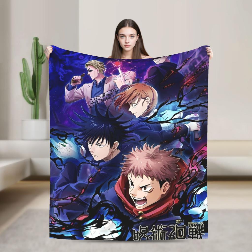 Jujutsu Kaisen Gojo Satoru Flannel Throw Blankets Anime Cool for Bedspreads Knitted Blanket Travel Lightweight Multifunction