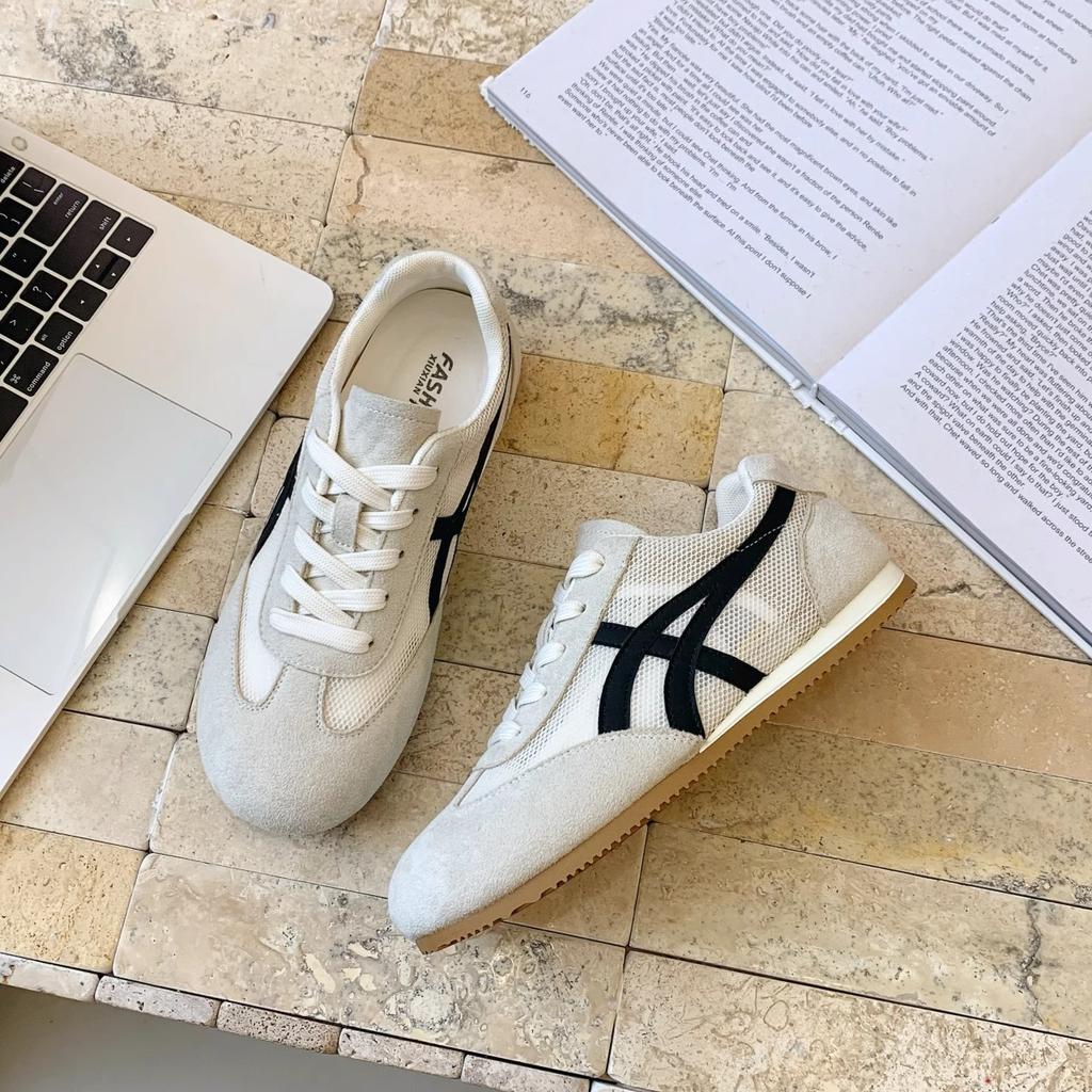 Leather Mesh Forrest Gump Shoes Women's 2025 Spring and Summer New Round Head Breathable Thick Sole Versatile Jogging Casual Sports Shoes Tide