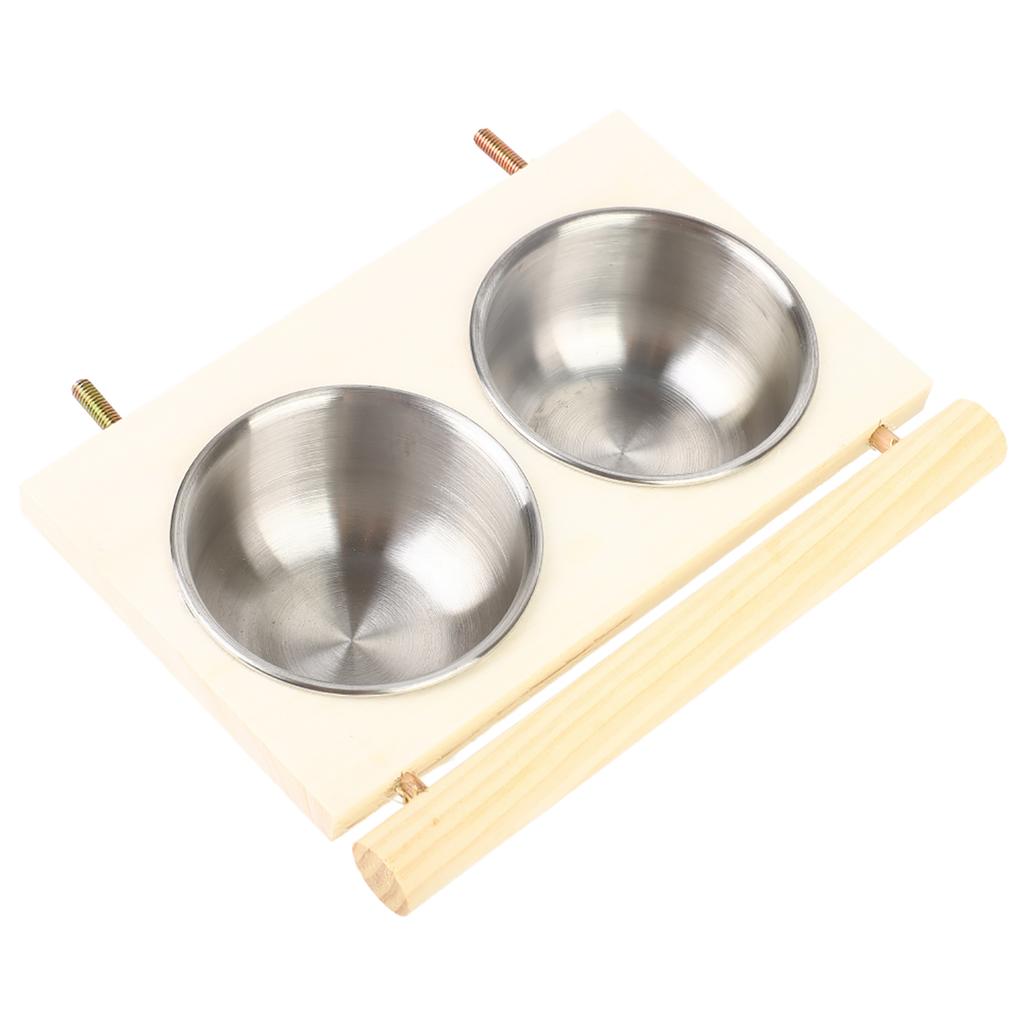 Parrot Feeding Bowl Stainless Steel Food Water Feeder Cage Accessory with StandDouble Bowl