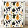 Halloween-themed shower curtain with pumpkin, cat, witch hat, skull design, suitable for home bathroom decoration white size 180