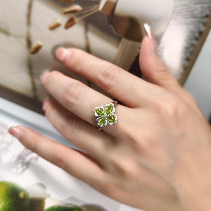 S925 pure silver clover jewelry with brushed craftsmanship, gemstone necklace, ring, earring, fashionable and luxurious women's gift, high-end jewelry